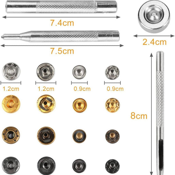 HARDWARE: Leather Snap Fastener Buttons Kit: 12.5mm: inc 120 Sets Metal Snaps and Installation Tools
