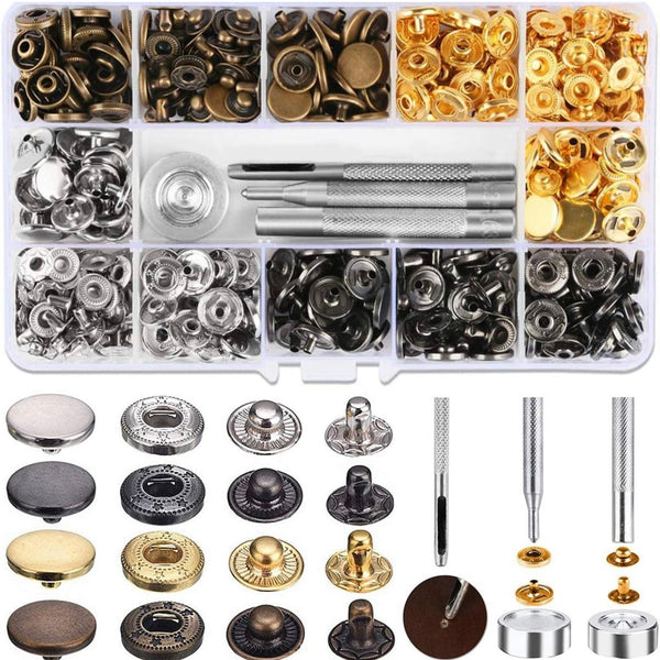 HARDWARE: Leather Snap Fastener Buttons Kit: 12.5mm: inc 120 Sets Metal Snaps and Installation Tools