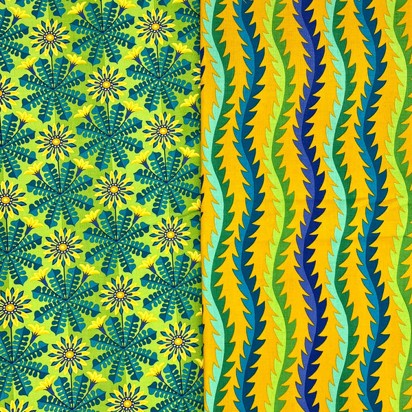 PERFECT PAIRING: Half Metre Duo Jane Sassaman | Flower Dance 'Fern' Multi + 'Gazania' Turquoise