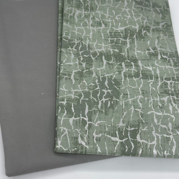 PERFECT PAIRING: 1/2m Robert Kaufman Fabrics | Wishwell: Winterstone 'Marble' WELM-22457-476 BALSAM + 1/2m Waxed Cotton in Cloud Grey