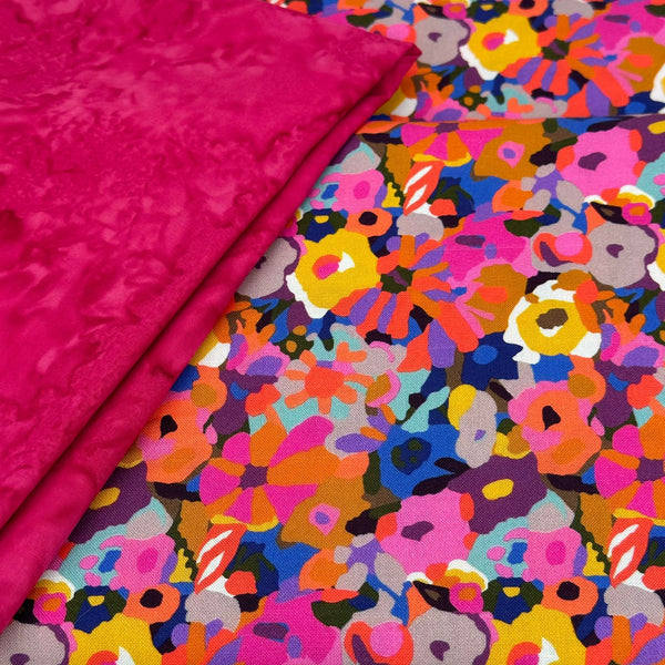 PERFECT PAIRING: 1/2m Carolyn Gavin | Sweet Somethings 'Blooming' PWCG024 MULTI + 1/2m Cotton Batik Pink SSB032