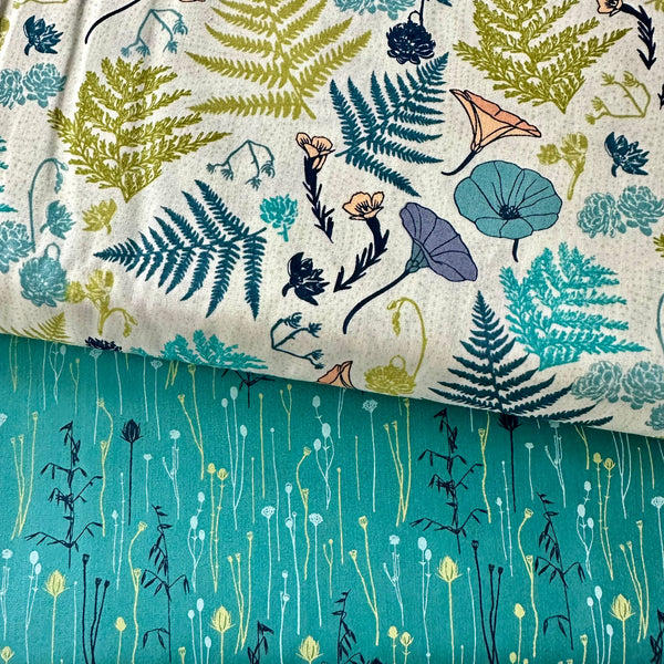 PERFECT PAIRING: Art Gallery Fabrics 1/2m Duo: 'Coastline Flora' Cool AGFTOB20900 + 'Grassland Stream' AGFTOB20901