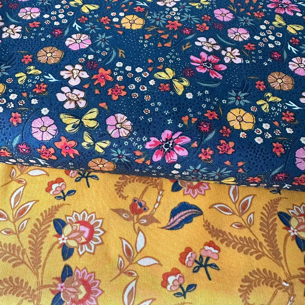 PERFECT PAIRING: Art Gallery Fabrics 1/2m Duo: 'Floral Abundance Shade' AGFFLF85910' + 'Treillage Gilt (Gilt Trellis)' AGFFLF85906