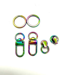 HARDWARE: Two Swivel Clasps + Two Keyring Split Rings + 2 O-Ring Screw-In Rivets: Rainbow colour