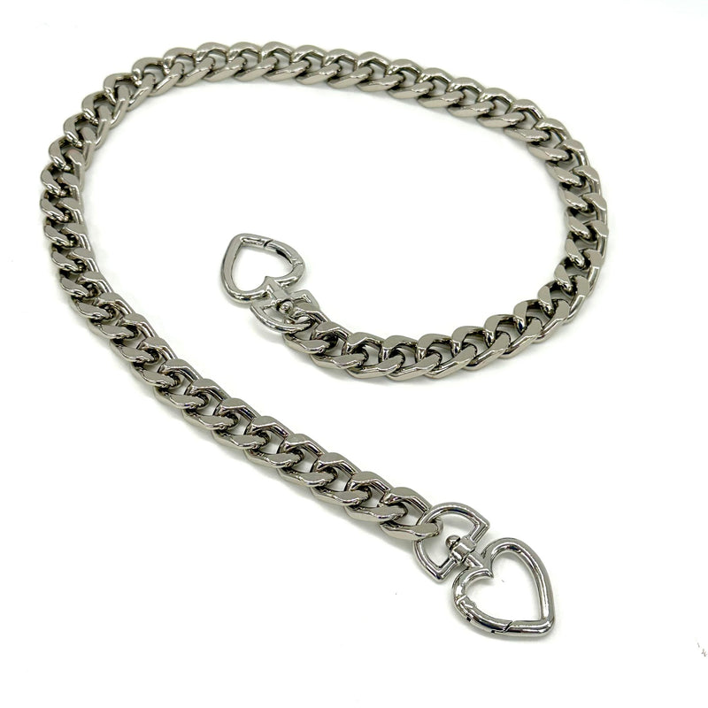 HARDWARE: Aluminium Alloy Handbag / Purse Chain (approx 55cm / 22”) with HEART SHAPE Clip Attachments: Nickel Silver colour