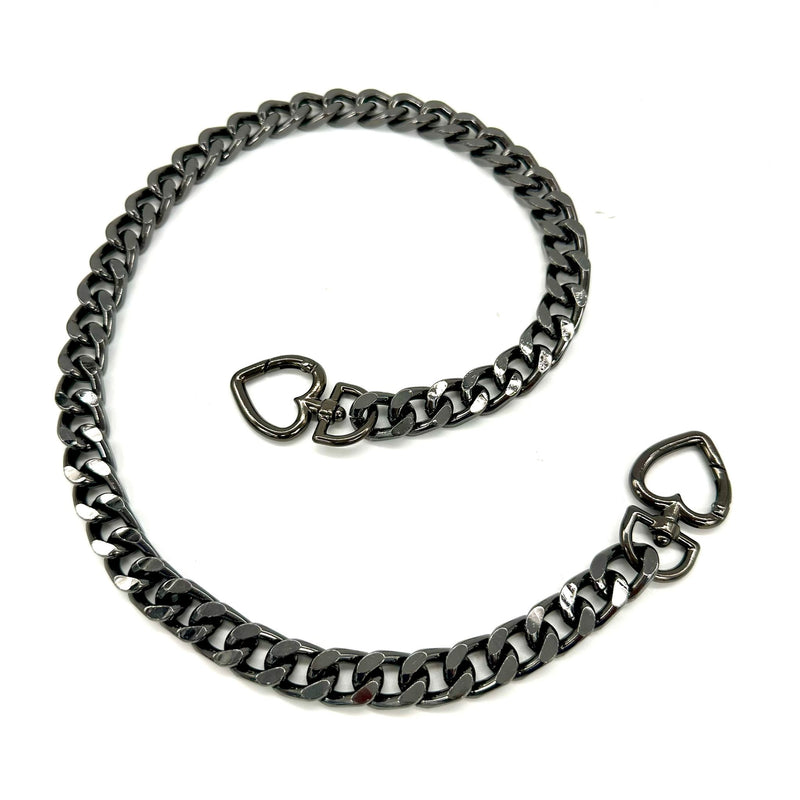 HARDWARE: Aluminium Alloy Handbag / Purse Chain (approx 55cm / 22”) with HEART SHAPE Clip Attachments: Gunmetal Black colour