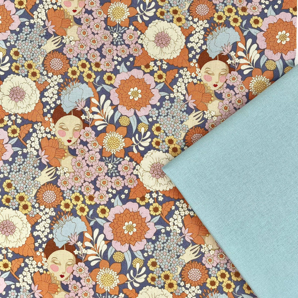 PERFECT PAIRING: 1/2m Tilda | Wallflower Collection: 100608 'Wallflower' Thristle + 1/2m Duck Egg plain