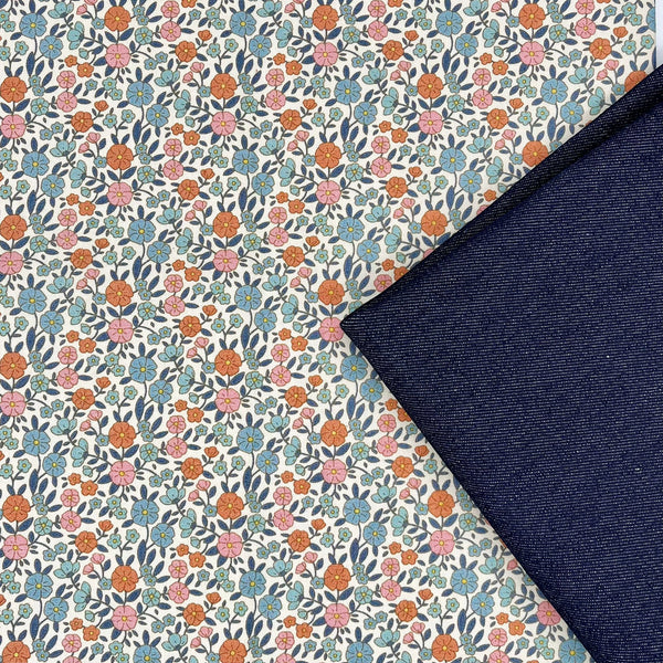 PERFECT PAIRING: 1/2m Tilda | Wallflower Collection: 100615 'Janice' Blue + 1/2m Midweight Cotton Denim in Indigo
