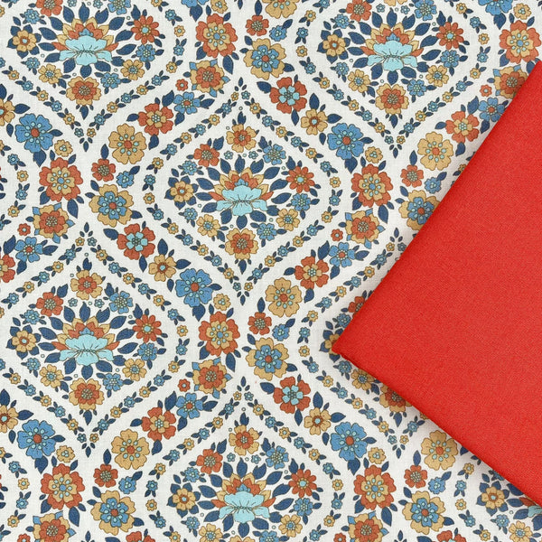 PERFECT PAIRING: 1/2m Tilda | Wallflower Collection: 100619 'Bianca' Blue + 1/2m Paprika plain