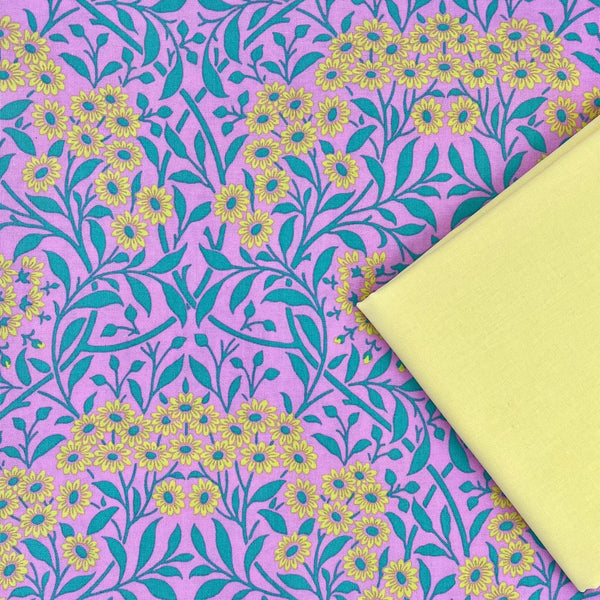 PERFECT PAIRING: 1/2m Duo: Kaffe Fassett x Morris & Co 'Michaelmas Daisy' Pink + Buttercup plain