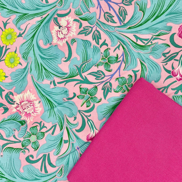 PERFECT PAIRING: 1/2m Duo: Kaffe Fassett x Morris & Co 'Leicester' Aqua + Raspberry plain