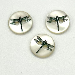 BUTTONS: *TRIO* of DRAGONFLY Shell Buttons: Two-Holed, 11.5mm Diameter