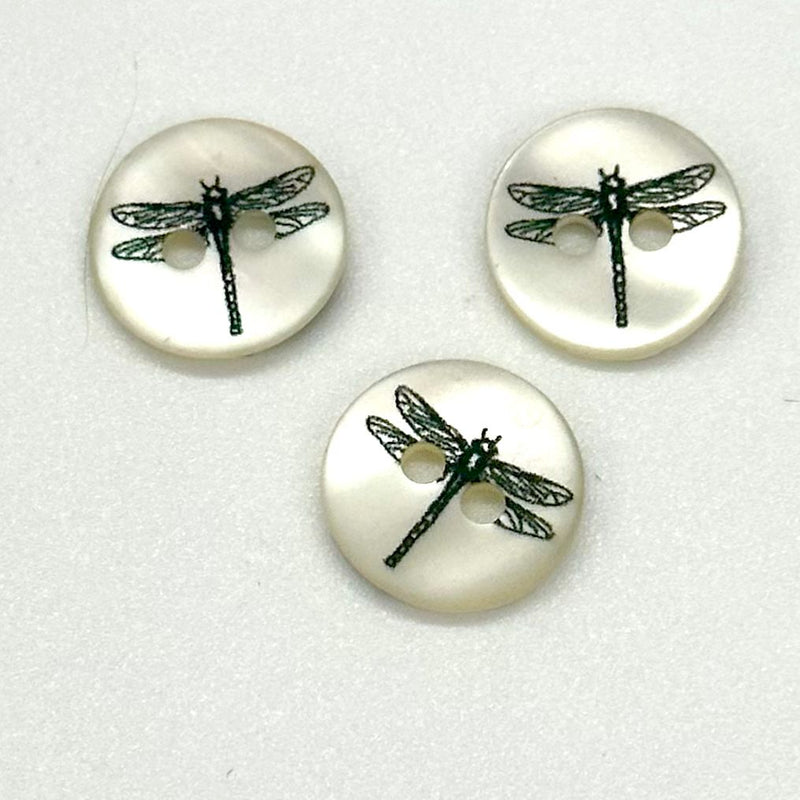 BUTTONS: *TRIO* of DRAGONFLY Shell Buttons: Two-Holed, 11.5mm Diameter