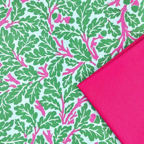 PERFECT PAIRING: 1/2m Duo: Kaffe Fassett x Morris & Co 'Oak' Turquoise + Pomegranate plain
