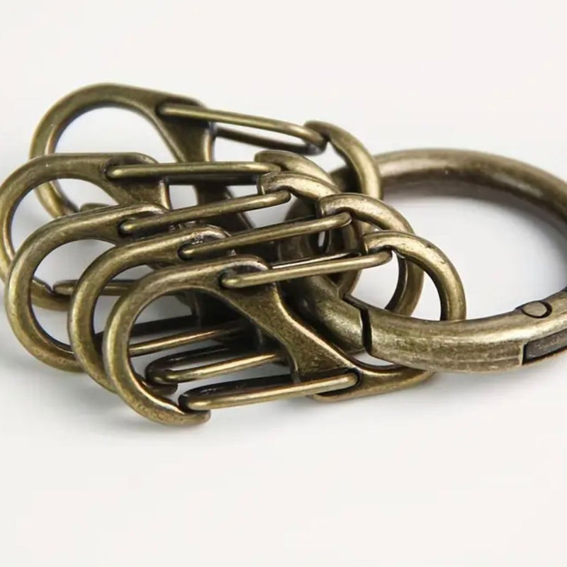 HARDWARE: Vintage-Style O-Ring with 5 Carabiner Clips: Zinc Alloy in Antique colour