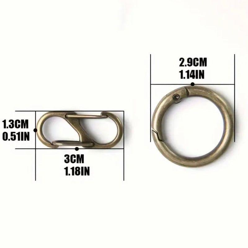 HARDWARE: Vintage-Style O-Ring with 5 Carabiner Clips: Zinc Alloy in Antique colour