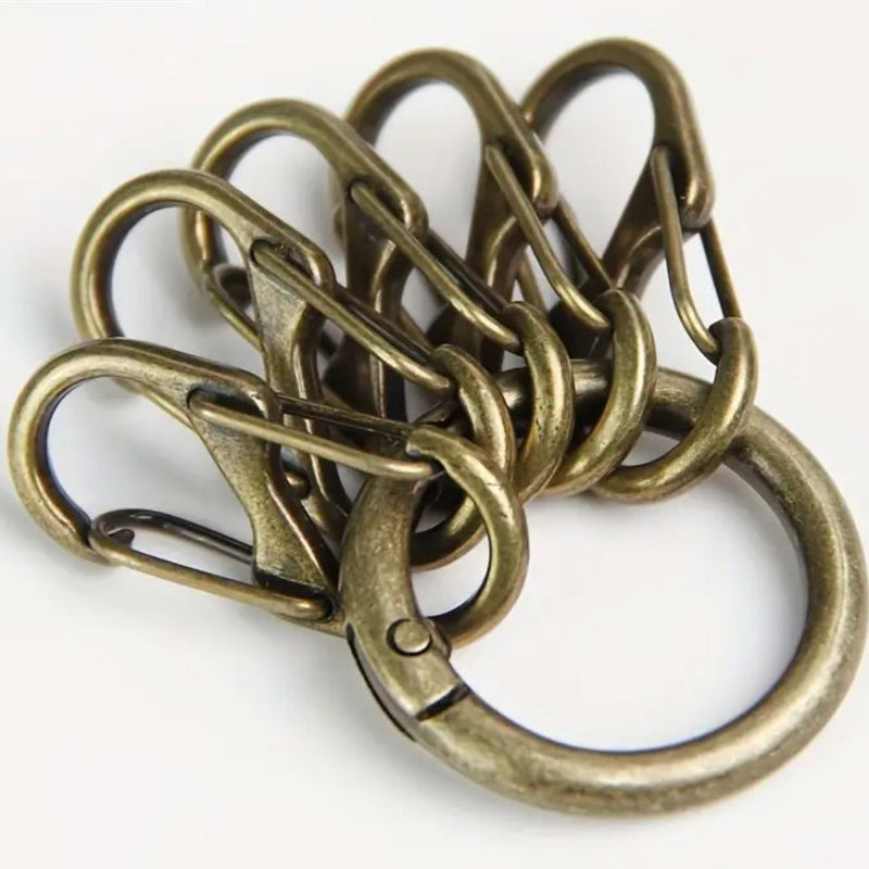 HARDWARE: Vintage-Style O-Ring with 5 Carabiner Clips: Zinc Alloy in Antique colour