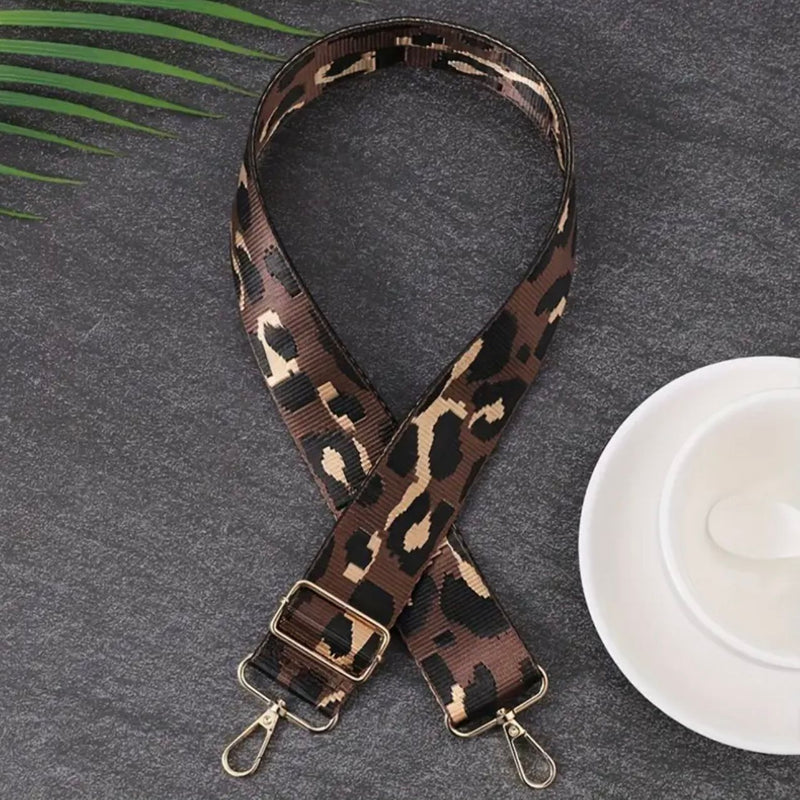 HARDWARE: ONE Adjustable 38mm/1.5" Wide Bag Strap with Lobster Clasp Attachment: BROWN LEOPARD Print