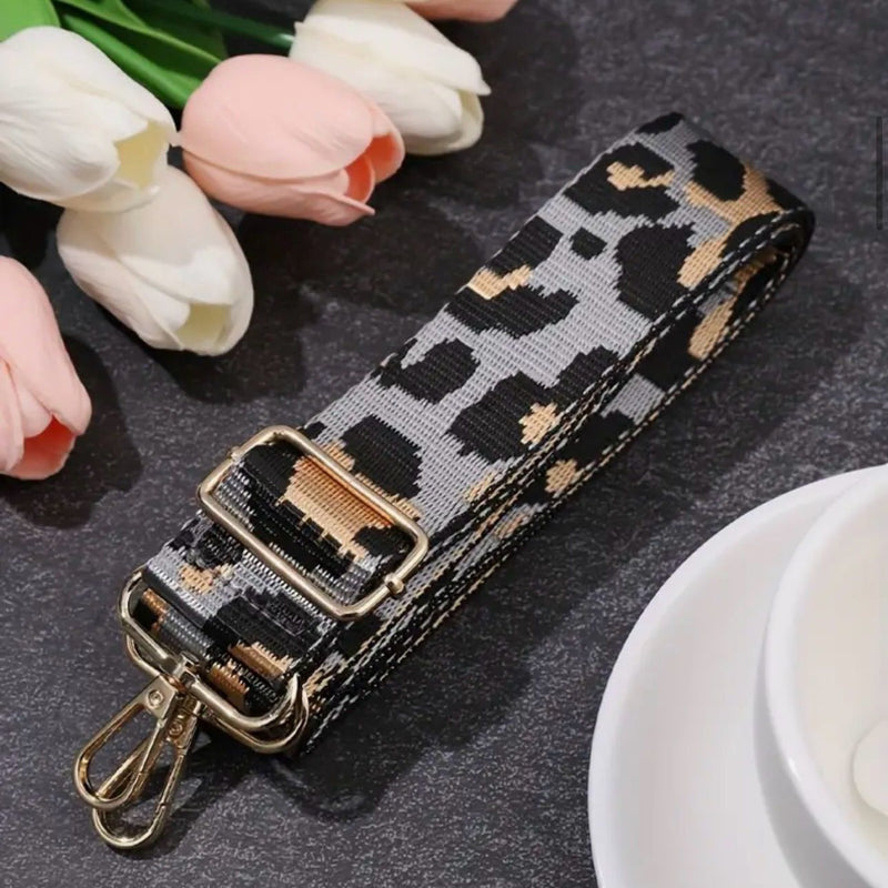 HARDWARE: ONE Adjustable 38mm/1.5" Wide Bag Strap with Lobster Clasp Attachment: GREY LEOPARD Print - Delayed Dispatch