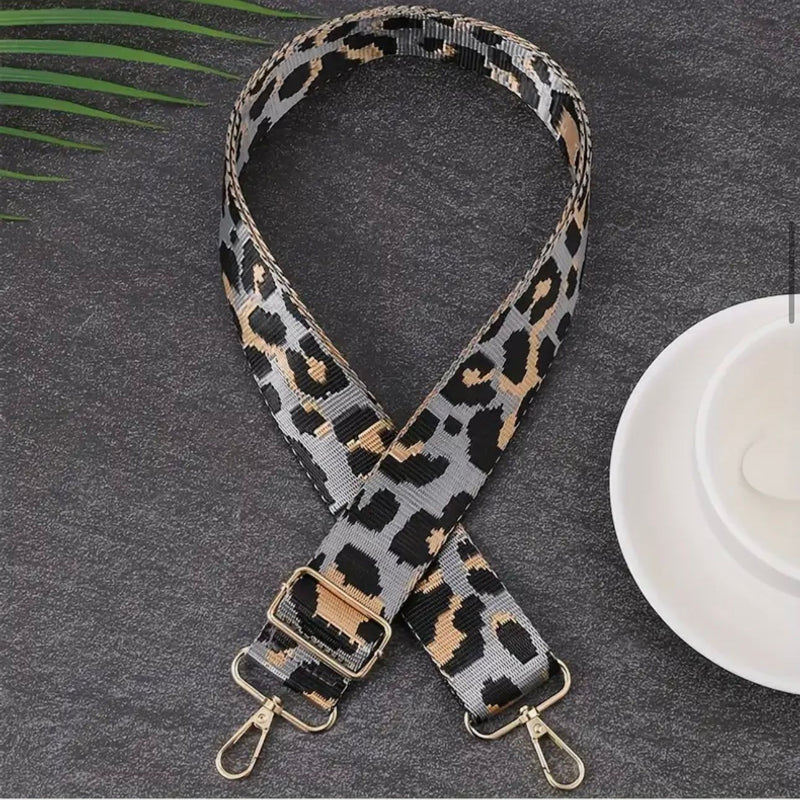 HARDWARE: ONE Adjustable 38mm/1.5" Wide Bag Strap with Lobster Clasp Attachment: GREY LEOPARD Print - Delayed Dispatch