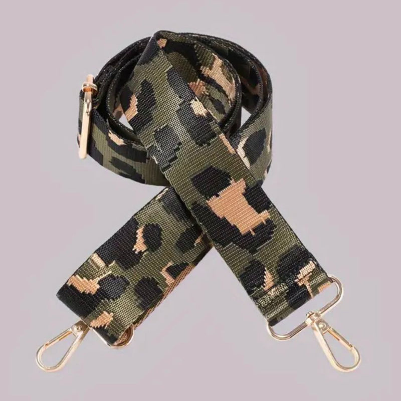 HARDWARE: ONE Adjustable Bag Strap with Lobster Clasp Attachment: KHAKI GREEN LEOPARD Print