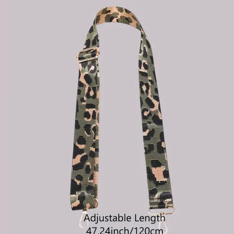 HARDWARE: ONE Adjustable Bag Strap with Lobster Clasp Attachment: KHAKI GREEN LEOPARD Print