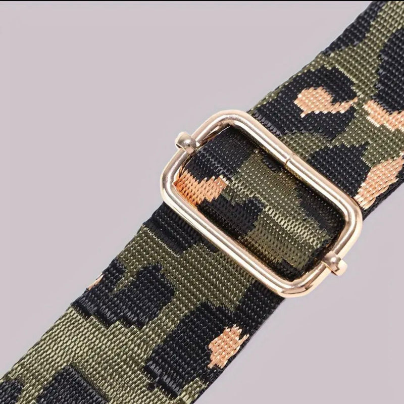 HARDWARE: ONE Adjustable Bag Strap with Lobster Clasp Attachment: KHAKI GREEN LEOPARD Print