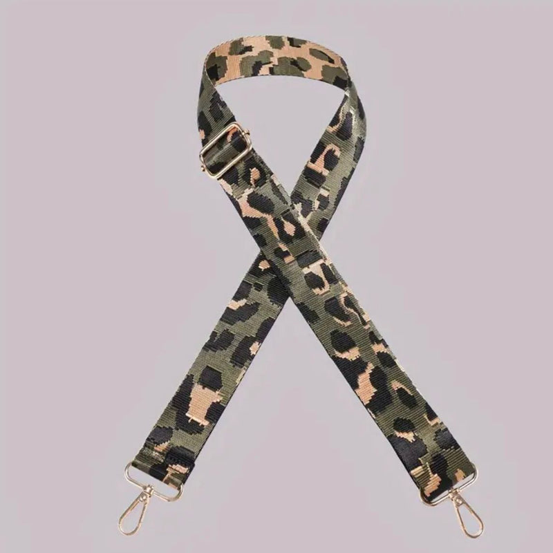 HARDWARE: ONE Adjustable Bag Strap with Lobster Clasp Attachment: KHAKI GREEN LEOPARD Print