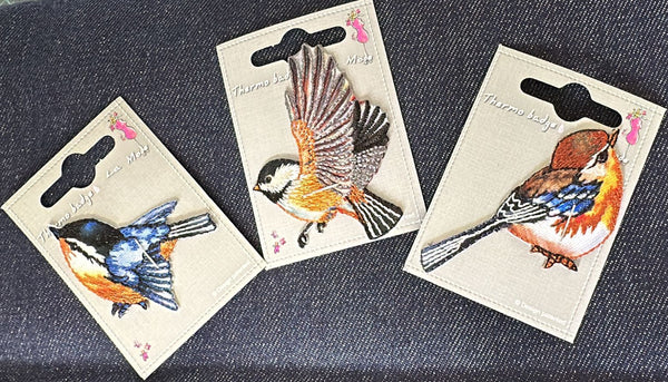 PERFECT PAIRING: Trio of Beautiful Bird Iron-On Motifs + 1/2m Midweight Cotton Denim in Indigo colour