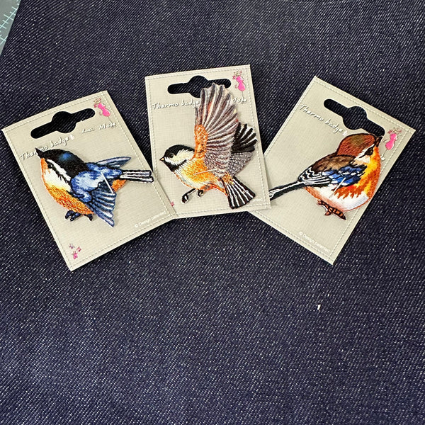 PERFECT PAIRING: Trio of Beautiful Bird Iron-On Motifs + 1/2m Midweight Cotton Denim in Indigo colour