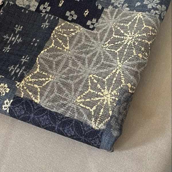 Half Metre Heaven: Sevenberry for Robert Kaufman | Nara Homespun 'Sashiko Patchwork' 88501D1-5 BLACK GREY with Bamboo plain