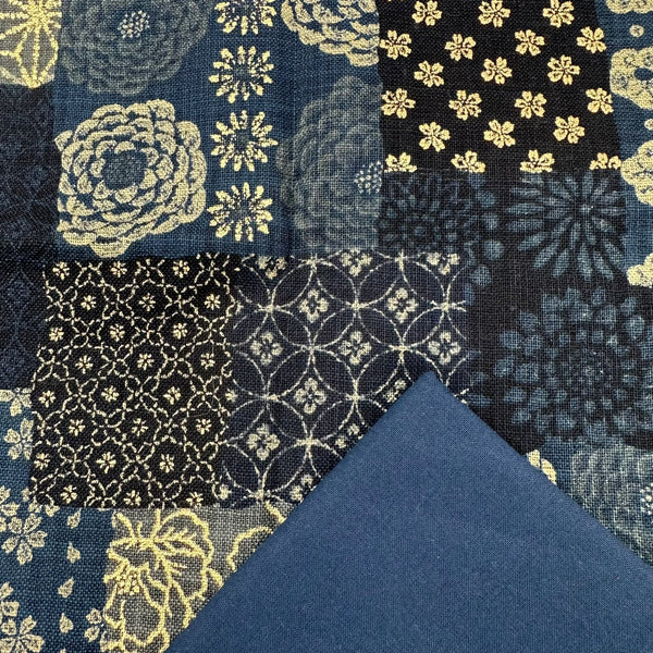Half Metre Heaven: Sevenberry for Robert Kaufman | Nara Homespun 'Sashiko Patchwork' 88501D1-1 DARK INDIGO with Midnight plain