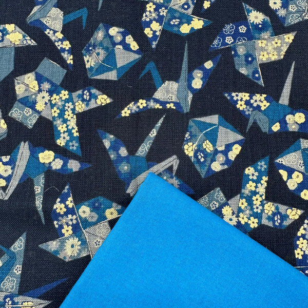 Half Metre Heaven: Sevenberry for Robert Kaufman | Nara Homespun 'Paper Cranes' 88501D2-5 NAVY with Hawaiian plain
