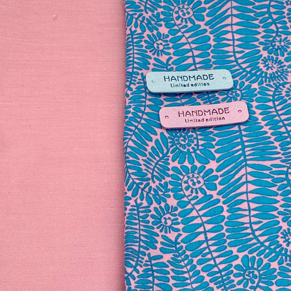 PERFECT PAIRING: 1/2m Duo + 2 Handmade Tags: Kaffe Fassett Collective 'Small Fronds' Summer + Cotton Chambray in Pink