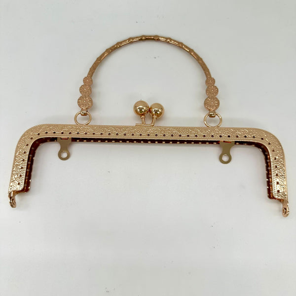 HARDWARE: Square Handbag Frame with Flower Handle: 20cm Light Gold colour