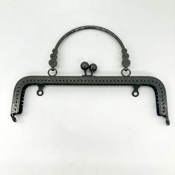 HARDWARE: Square Handbag Frame with Flower Handle: 20cm Gunmetal colour