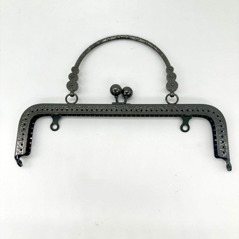 HARDWARE: Square Handbag Frame with Flower Handle: 20cm Gunmetal colour