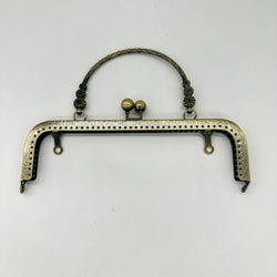 HARDWARE: Square Handbag Frame with Flower Handle: 20cm Antique colour