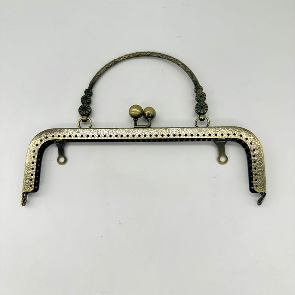 HARDWARE: Square Handbag Frame with Flower Handle: 20cm Antique colour
