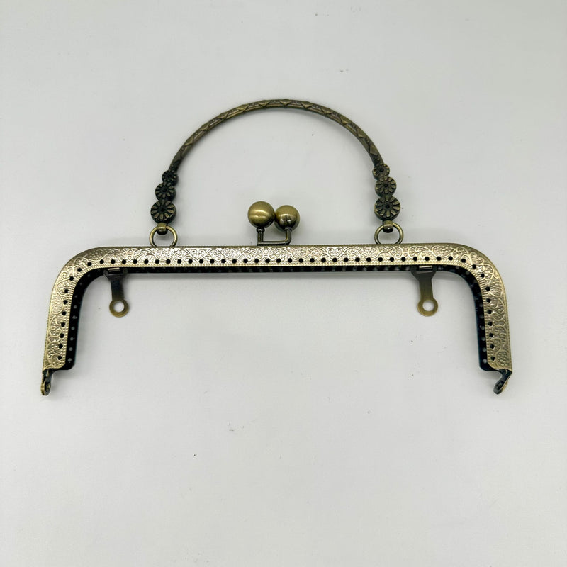 HARDWARE: Square Handbag Frame with Flower Handle: 20cm Antique colour