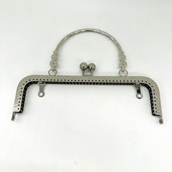 HARDWARE: Square Handbag Frame with Flower Handle: 20cm Nickel Silver colour