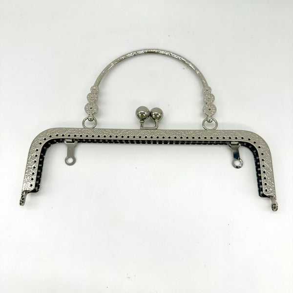 HARDWARE: Square Handbag Frame with Flower Handle: 20cm Nickel Silver colour