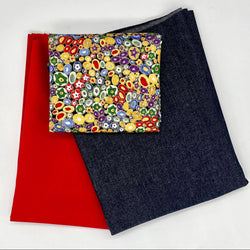 FABRIC KIT: Octopus Pouch / Bag: 1/2m Denim, FQ Gustav Klimt SRKM-17183-205 MULTI, 1/2m Cardinal