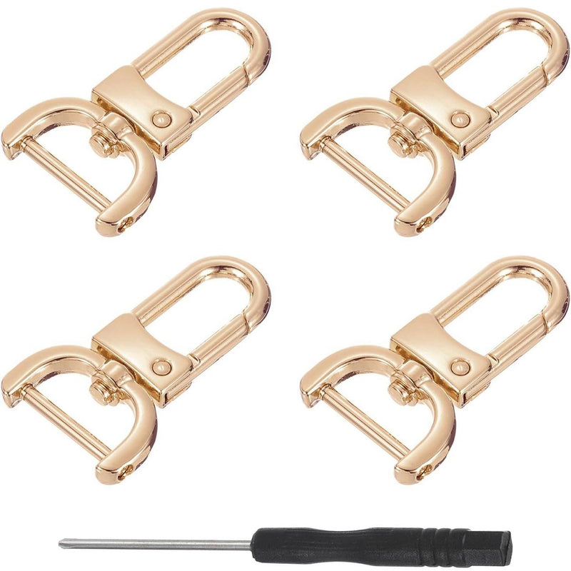 HARDWARE: FOUR ¾" / 19mm Swivel Snap Hooks with D Ring Attachment Points: Light Gold colour