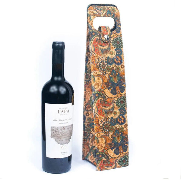SPECIAL BUY: Premium Natural Portuguese Cork Wine Bottle Carrier: PAISLEY BREEZE option