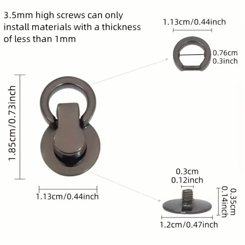HARDWARE: Metal Ball Head Rivets with D-Rings: THREE PAIRS each of Three Colours (18pcs): Gold, Silver and Gunmetal colour