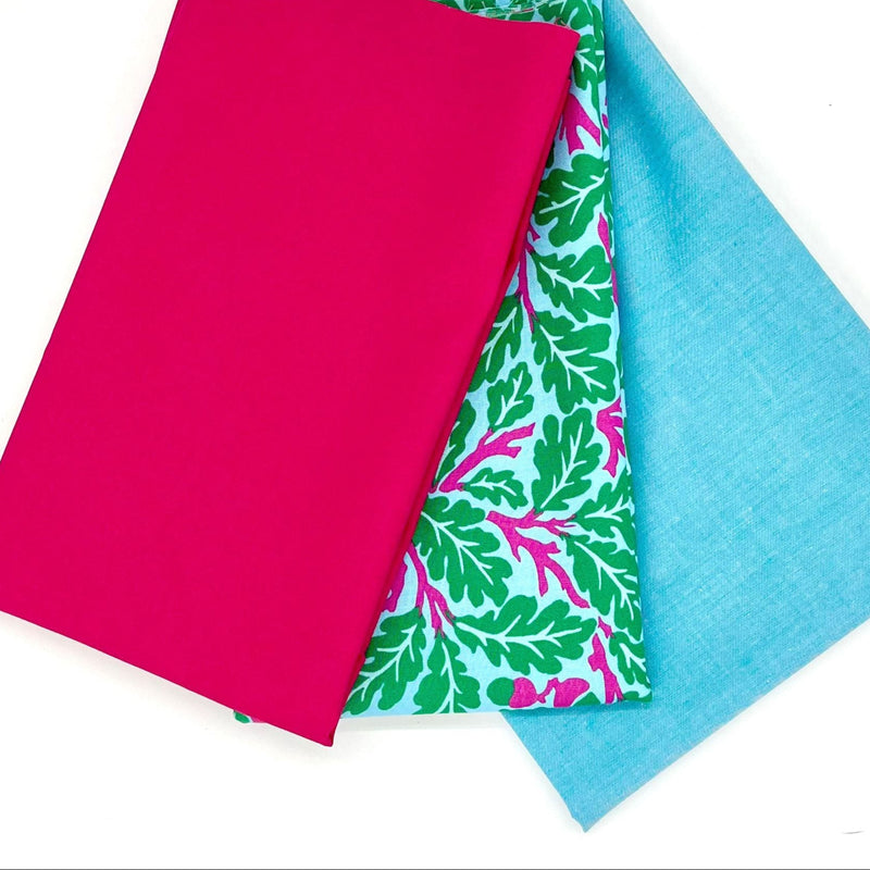 FABRIC KIT: Tutti Frutti Quilt: Kaffe Fassett x Morris & Co 'Oak' Turquoise + Pomegranate + Turquoise Chambray