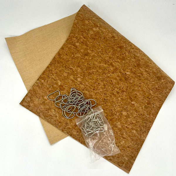 CORK + HARDWARE MEGA DEAL: PRECUT Approx 12" x 24" Piece LARGE GRAIN + FREE 30mm D Rings