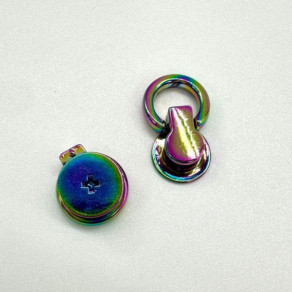 HARDWARE: One PAIR Metal Screwback Rivet Studs with O Rings: Rainbow colour