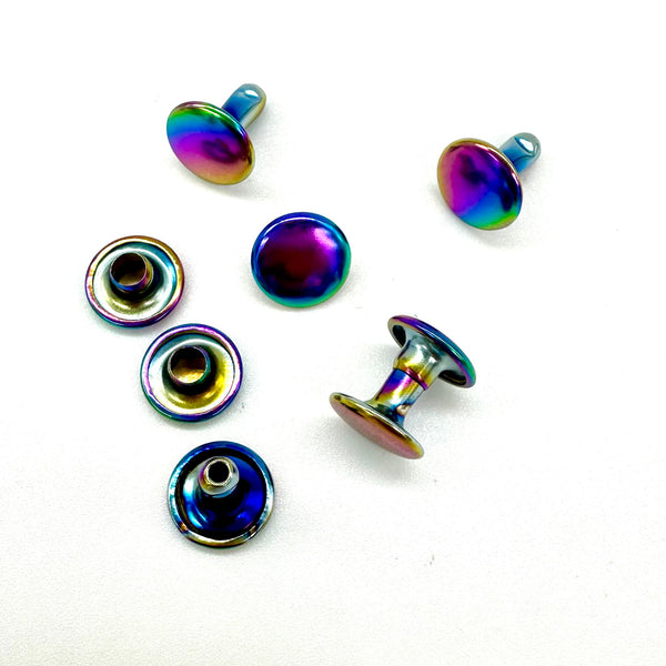 HARDWARE: Set of four Cap End Rivets in Rainbow colour